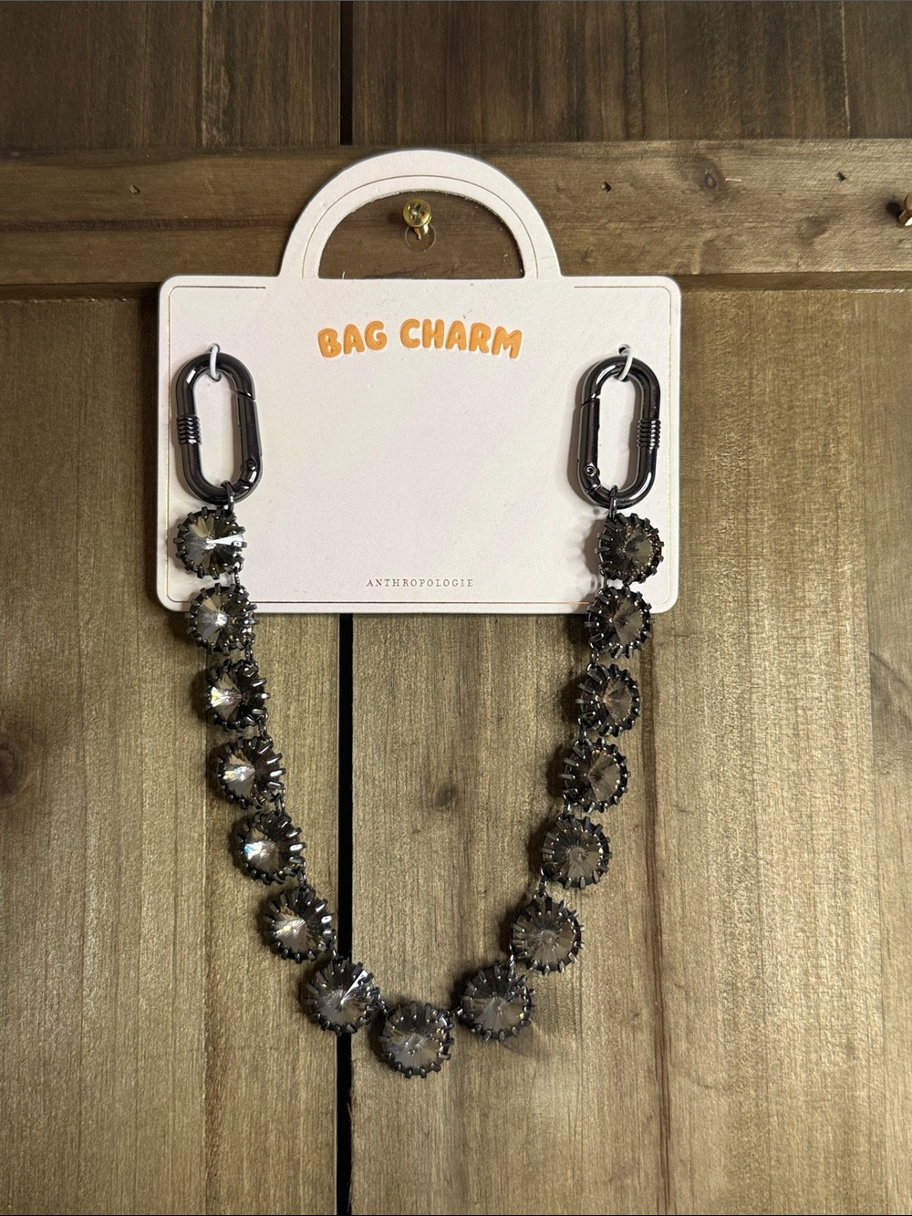Anthropologie Gunmetal Crystal Bag Charm Chain